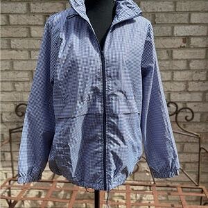 Lightweight Blue Gingham Zip-Front Jacket size M 
Women long sleeve front zipper